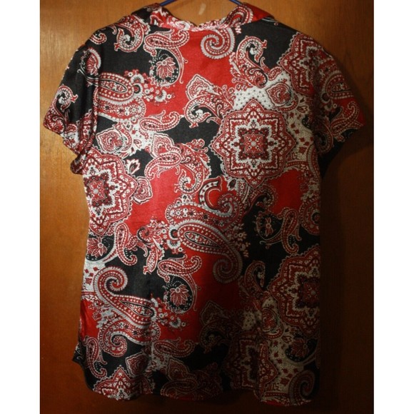 Cato Womens Satiny Short Sleeve Button Down Top Burgandy Black 18/20W Plus Size - Picture 7 of 7